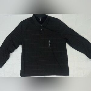 BRAND NEW XXL Van Heusen FLEX Gray ￼plaid long sleeve knit top polo
